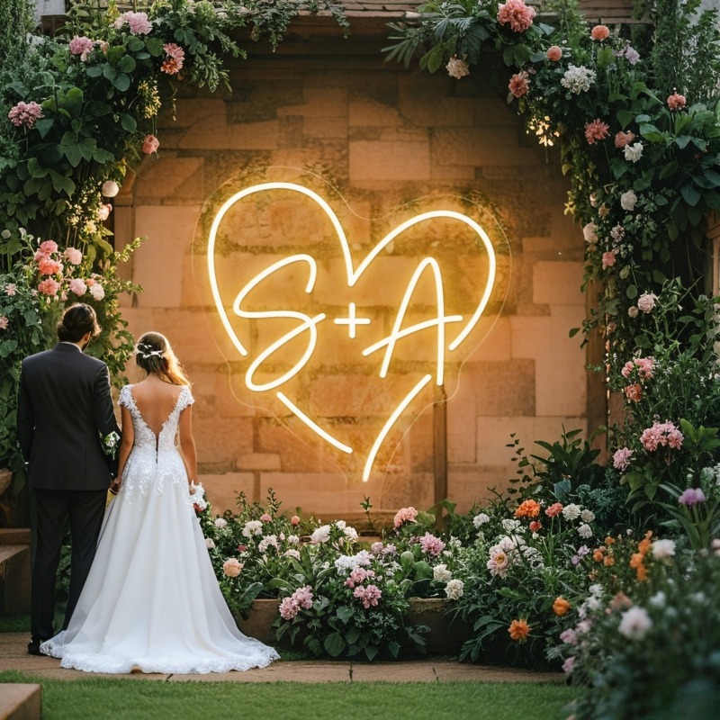 Lighting Decoration Wedding - Custom Initials Heart LED Neon Sign,