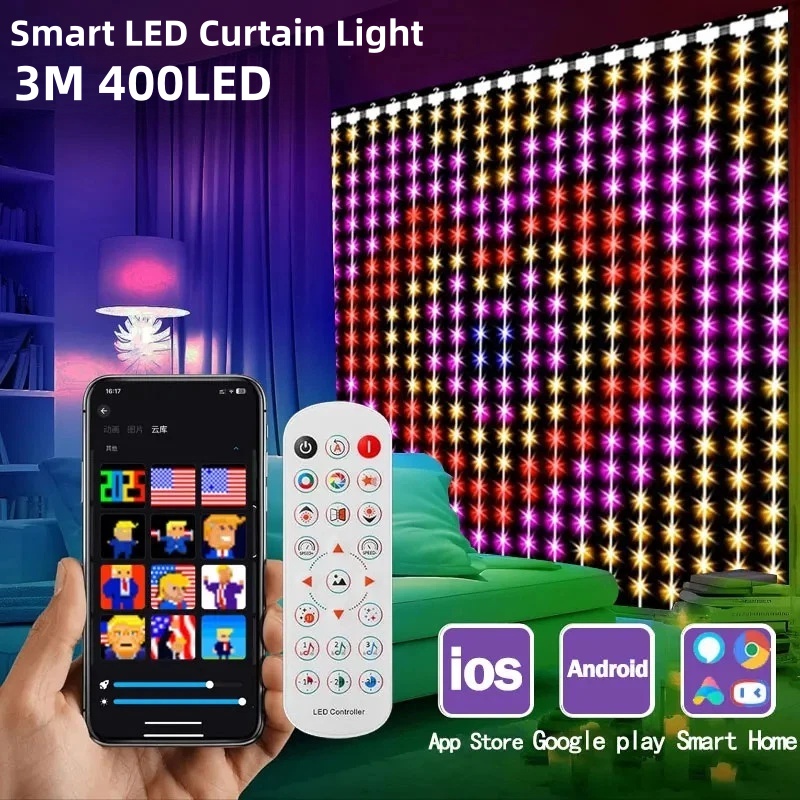 Fairy Light Curtain - 400LED Smart Curtain Lights Bluetooth App