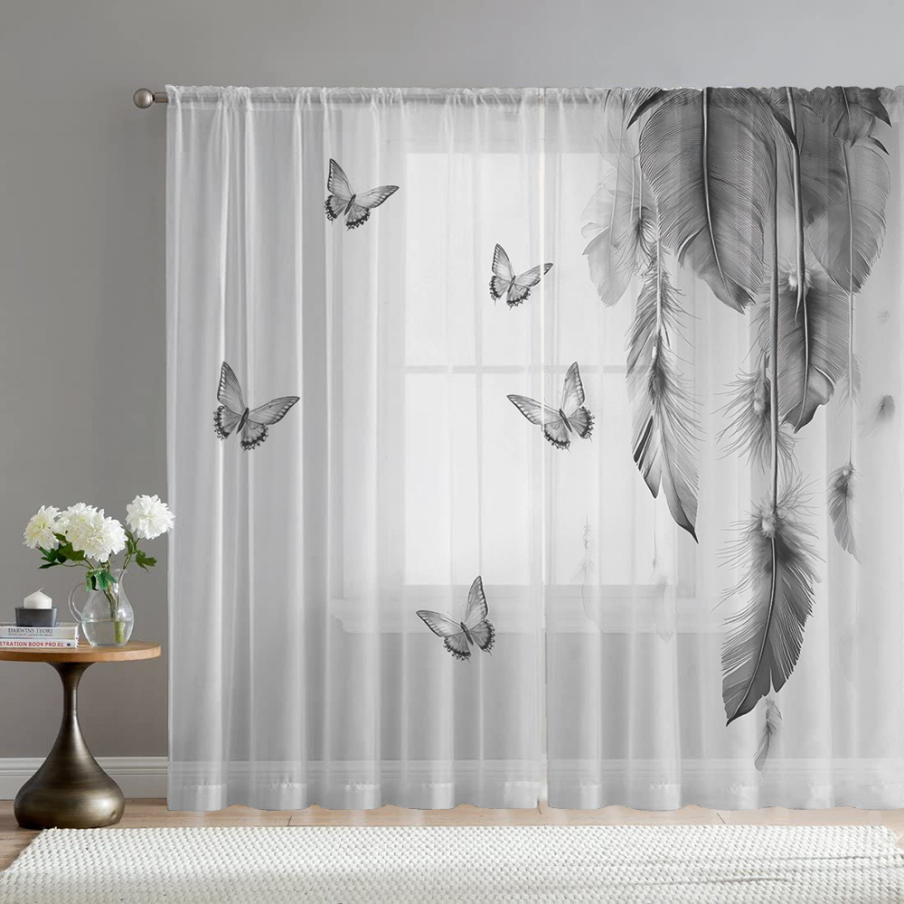 Fairy Light Curtain - 2PCS Digital Print Sheer Curtain, Feather