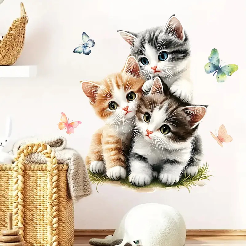Lighting Mcqueen Bedroom Decor - Three Cats with Butterfly Stickers Decoration