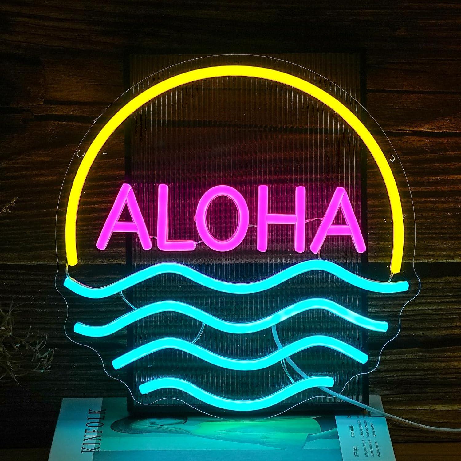 Aloha Sunset Wave Neon Sign US - Lighting Decor Rentals 评论和价格