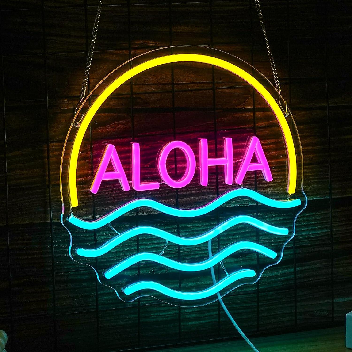 Aloha Sunset Wave Neon Sign US - Lighting Decor Rentals 评论和价格