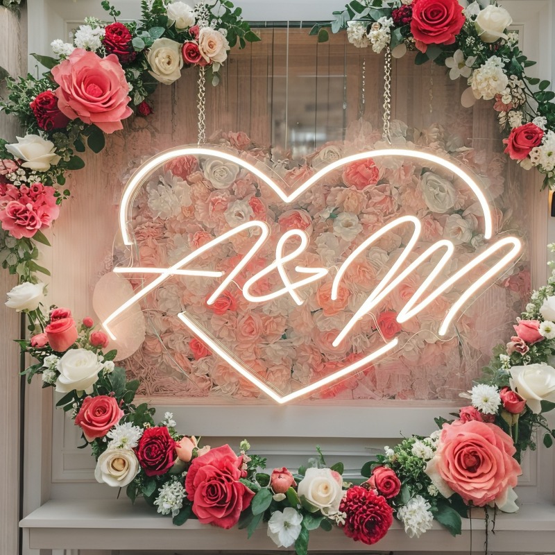 Custom Initials Heart LED Neon - Lighting Decoration Wedding 评论和价格