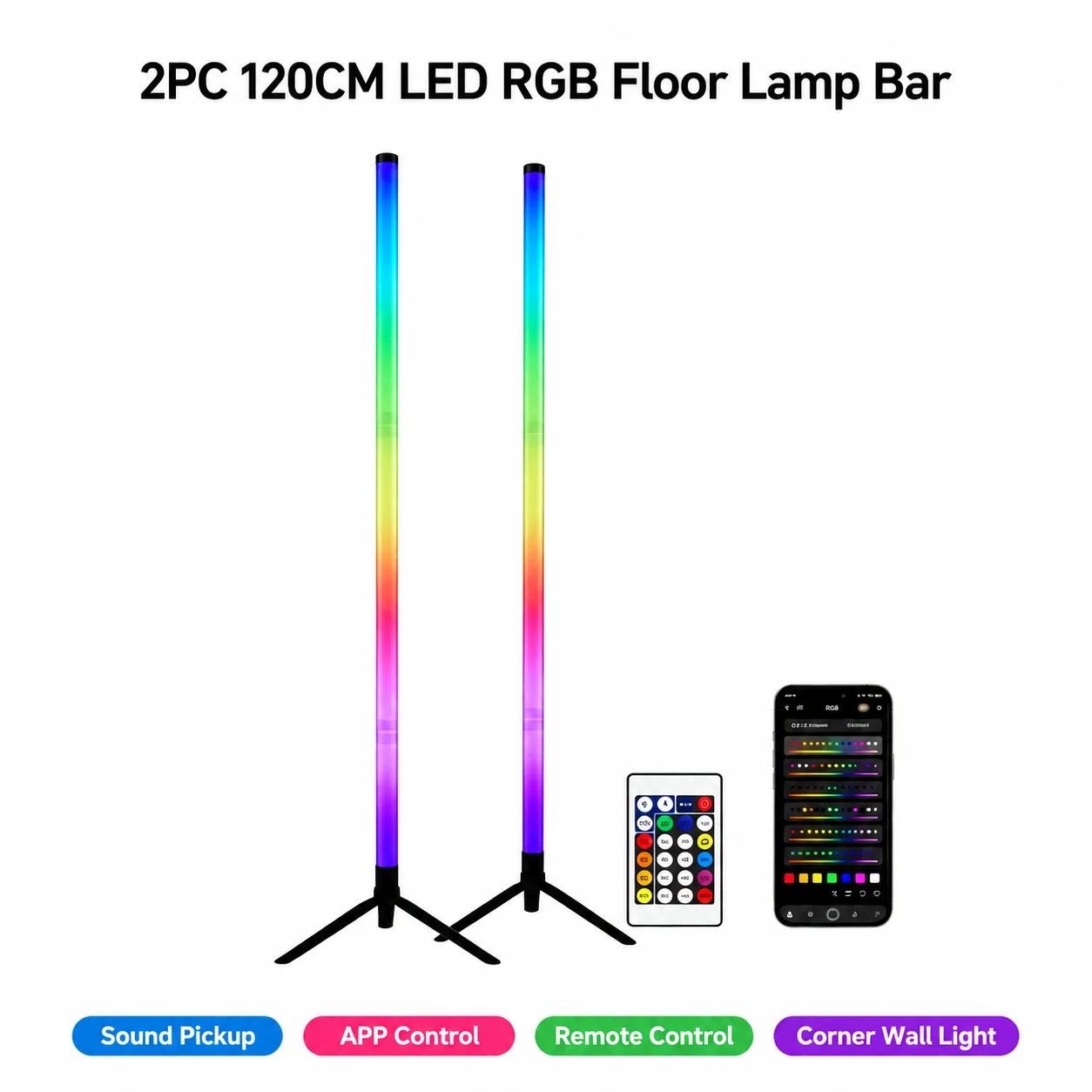2PCS 120CM RGB Floor Lamp, Sou - Lighting Decoration For Home 评论和价格