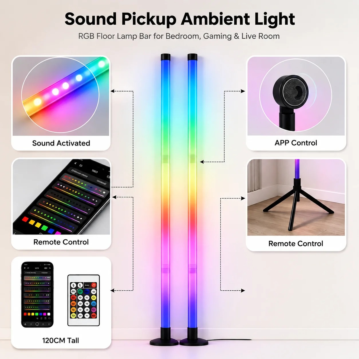 2PCS 120CM RGB Floor Lamp, Sou - Lighting Decoration For Home 评论和价格